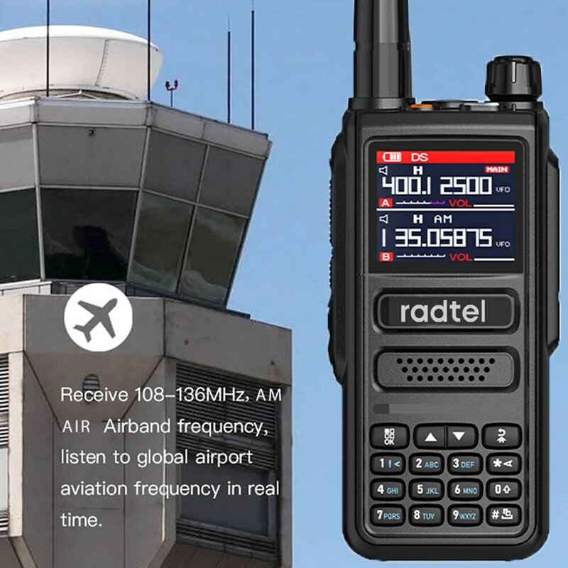 Radtel RT-470วิทยุสื่อสารสมัครเล่นแบบสองทางจำนวน6วง256CH 10W สายรัดอากาศวิทยุสื่อสาร NOAA สแกนเนอร์ LCD สีตำรวจการบิน
