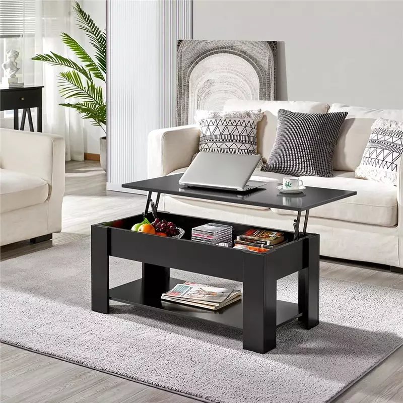 SmileMart-mesa de centro moderna de madera con estante inferior, color negro, 38,6"
