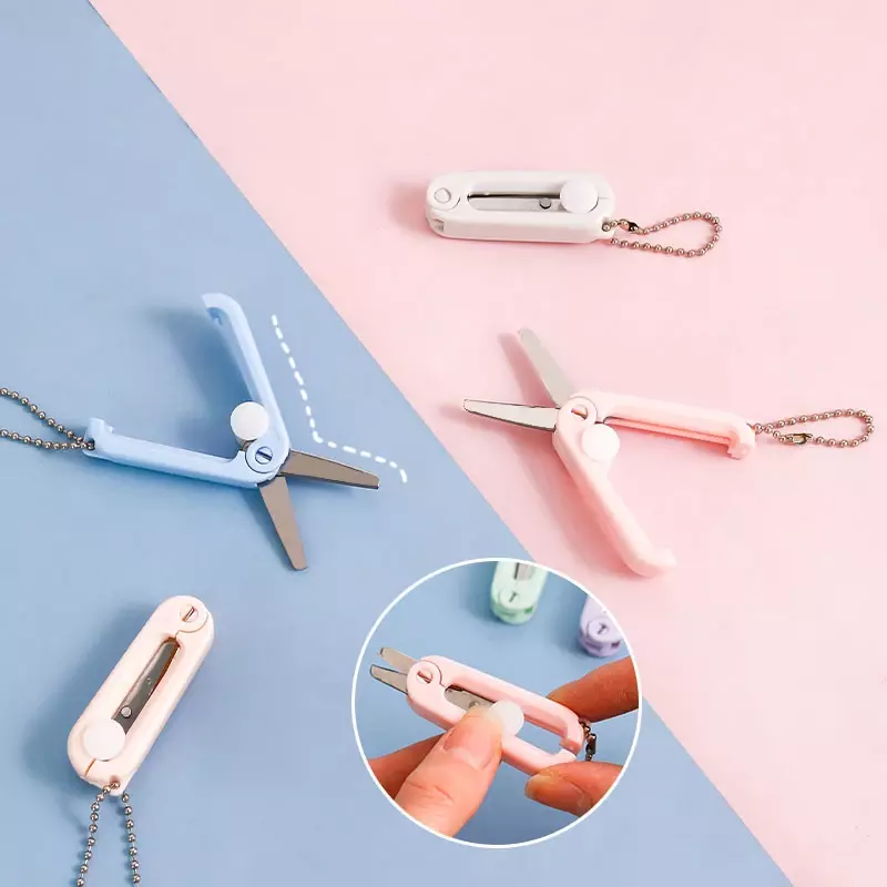 Mini Key Chain Folding Scissors Morandi Paper Cutter Sharp Blade Knife Korean Stationery Envelope Opener Office School Supplies