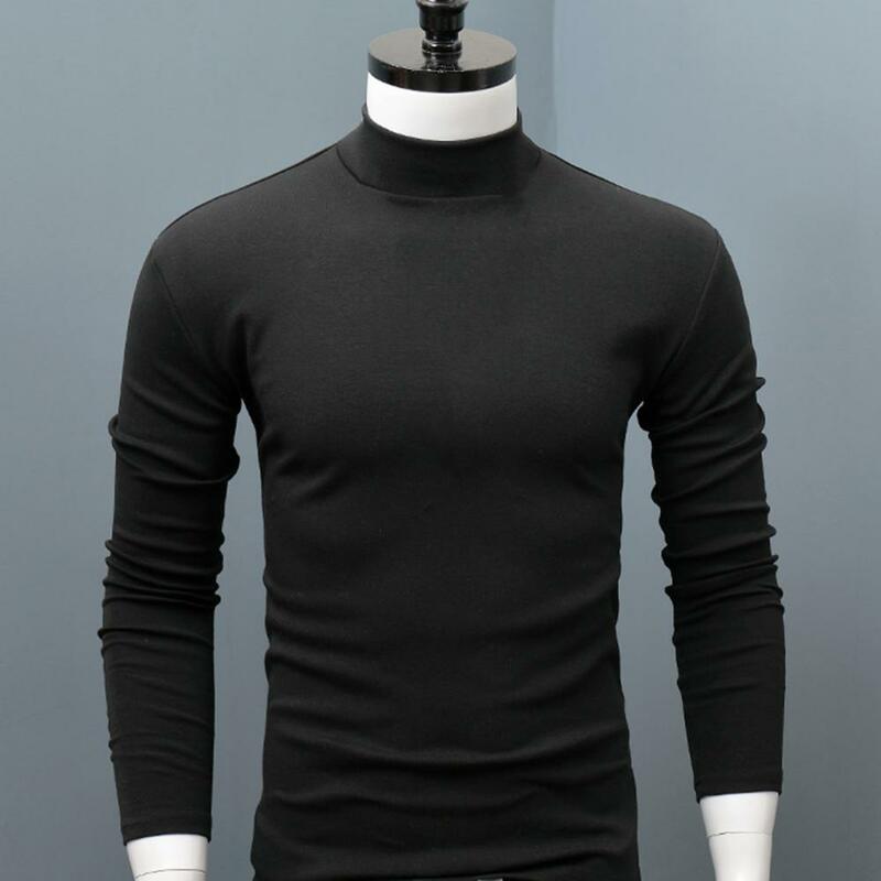 Blusas masculinas meia gola alta manga comprida, camisa base casual, absorção de suor, todos os fósforos, monocromática, outono