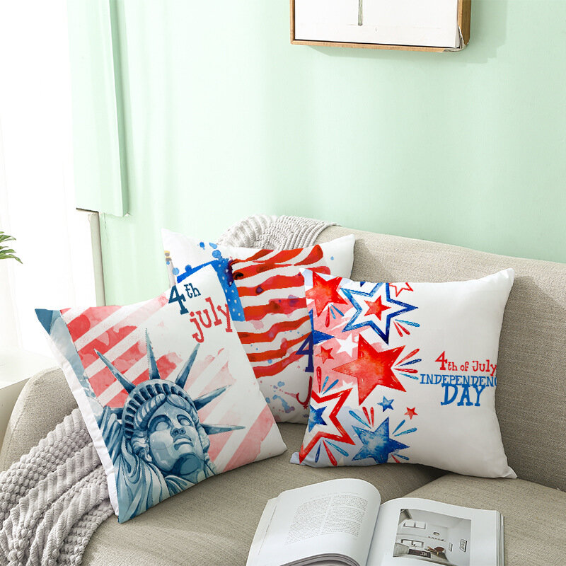 New Independence Day Digital Printing Star Stripe Flag Linen Cushion Car Cushion Cover Home Decoration Cushion Cover