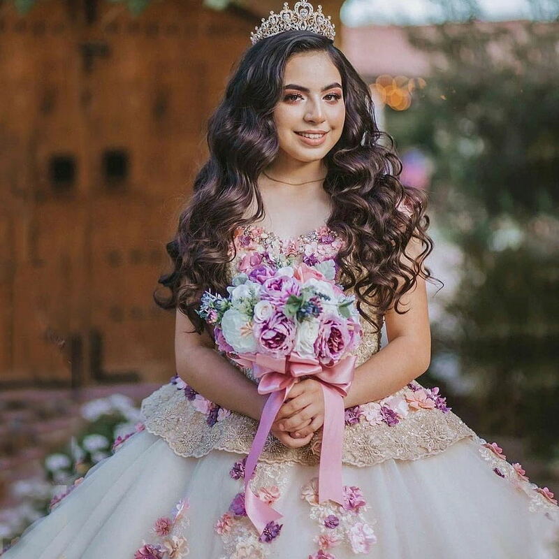 Meksykańskie Quinceanera sukienki kochanie z odkrytymi ramionami ciężkie kwiaty księżniczka suknia balowa sukienka na studniówkę słodka 15 16 Plus rozmiar