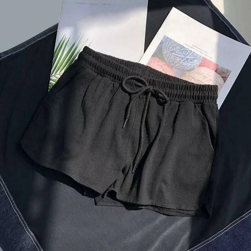 Celana pendek wanita tali serut, pinggang elastis bergaya wanita olahraga musim panas dengan tali pinggang kantong samping untuk Kasual untuk aktif