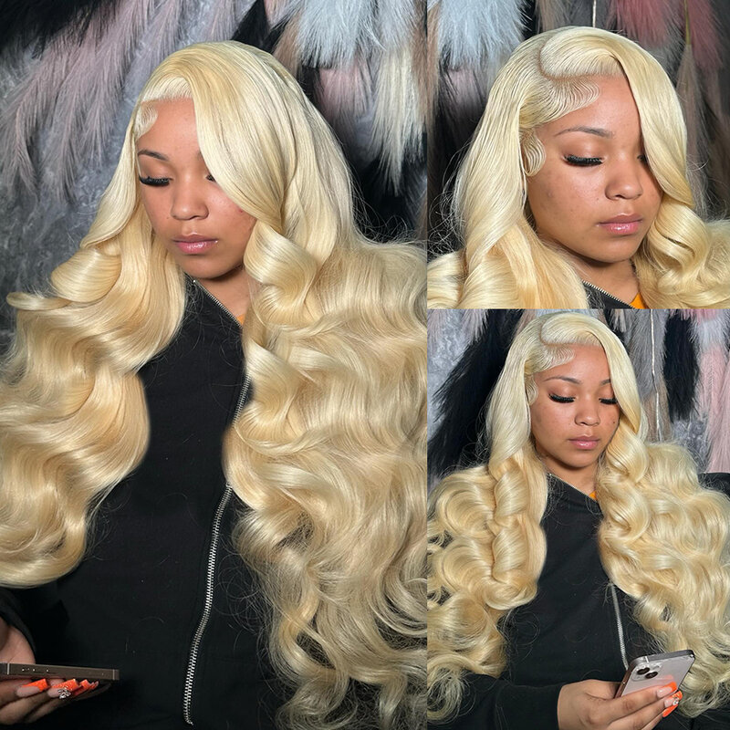 Perruque Lace Front Wig Body Wave brésilienne naturelle, cheveux humains, blond 613, 13x6, 13x4, 30 32 38 pouces, HD, pour femmes