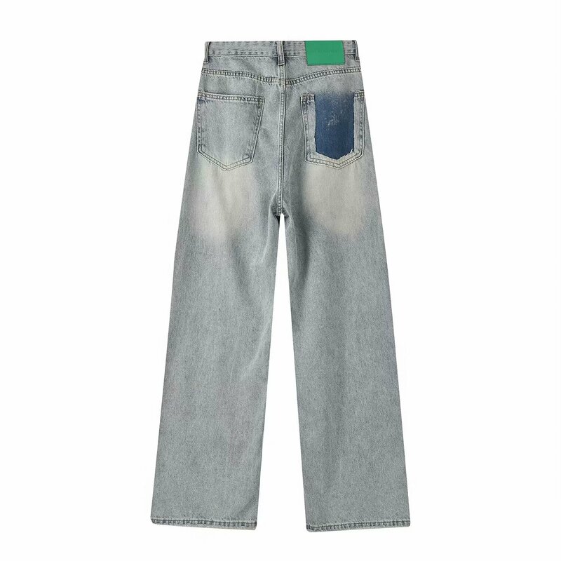 Calça jeans feminina, com flores bordadas, jeans de cintura alta, bolso lateral, remendo fashion retrô, novo, 2022, 22