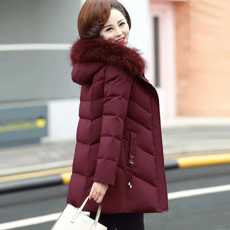 Женская зимняя стеганая куртка с меховым воротником, размеры до 5XL