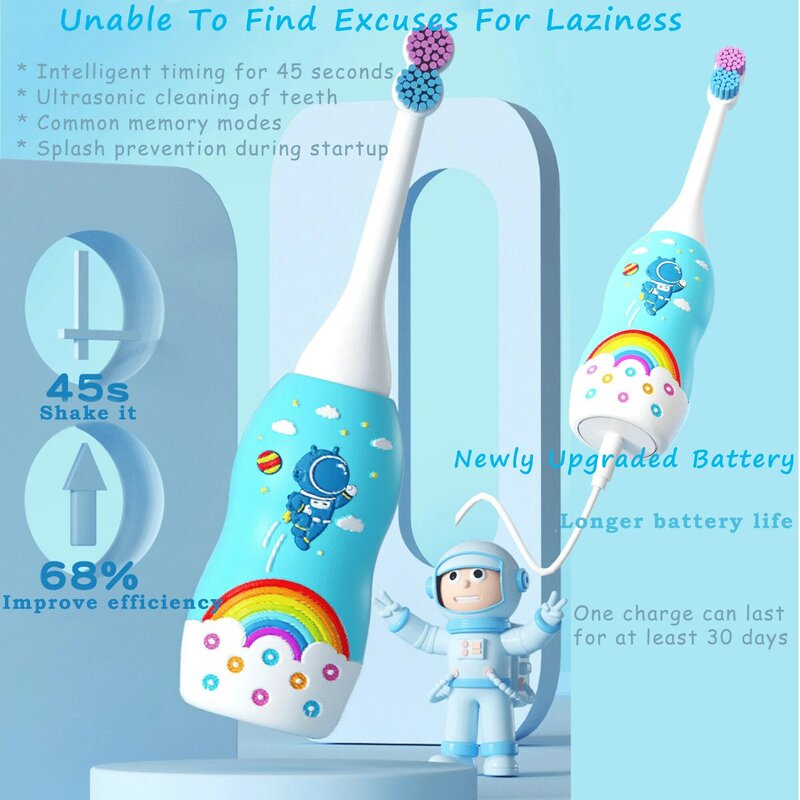 Elektrische Zahnbürste für Kinder, weicher Silikon bürsten kopf in Lebensmittel qualität, 360 ° Mun drein igungs design, geeignet für 2-15 Jahre