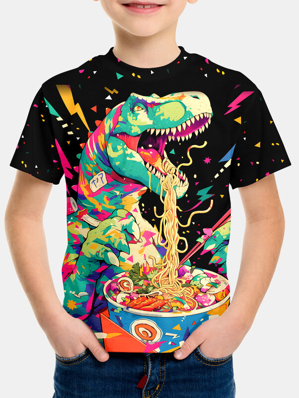 Homens e Mulheres 3D Tyrannosaurus Impresso T-Shirt, Dinossauro Feroz, Camisa Gráfica, Roupa Engraçada para Crianças, Cool Designs Tops