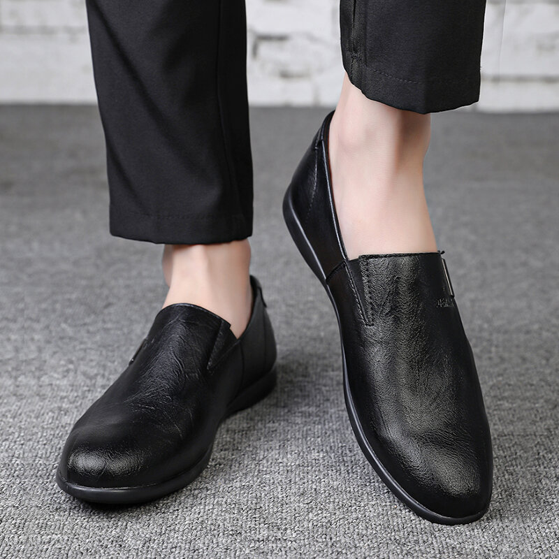 Zapatos de cuero de negocios para hombre, mocasines cómodos de marca, transpirables, informales, color negro, para verano, 2023