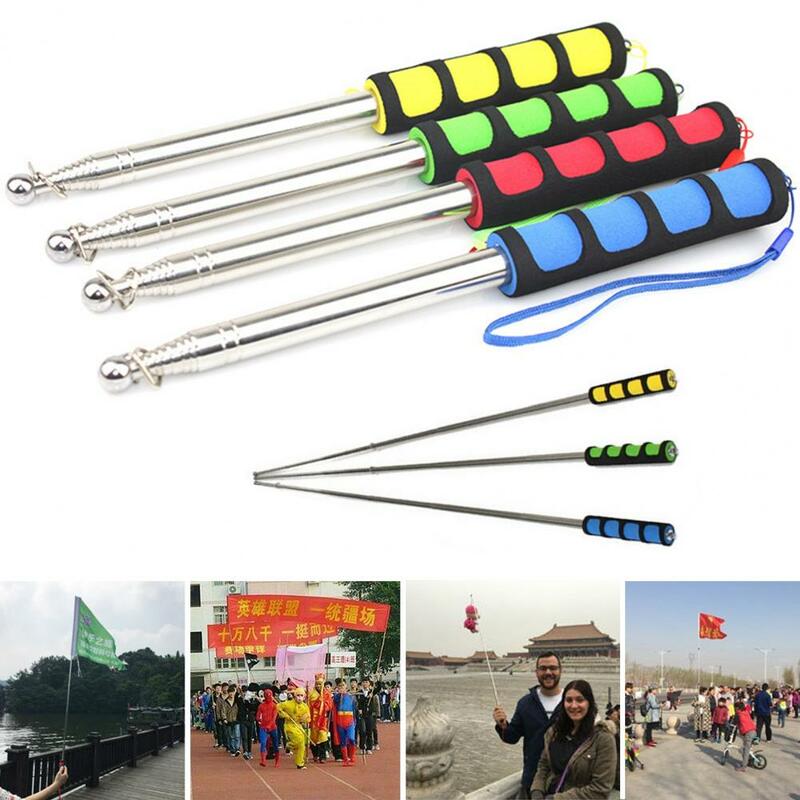 140/200cm Teaching Pointer Stick Flag Pole Lanyard Telescopic Long Handle Stainless Steel Flagpole Tour Guide Flagpole