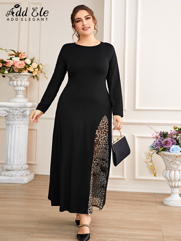 Dodaj elegancką sukienkę w rozmiarze Plus kobiet 2022 delikatne jesienne szwy Leopard Design podmiejskich O-Neck stylowa odzież z długim rękawem B1064