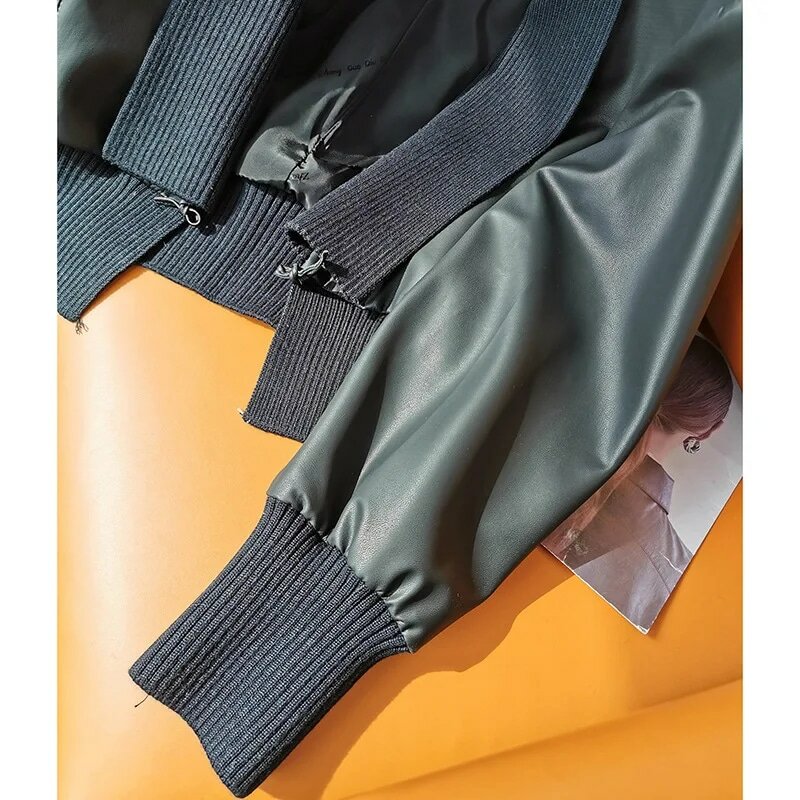 Veste en cuir en coton avec col, écharpe, Texture mate, OL, printemps et automne, 2022