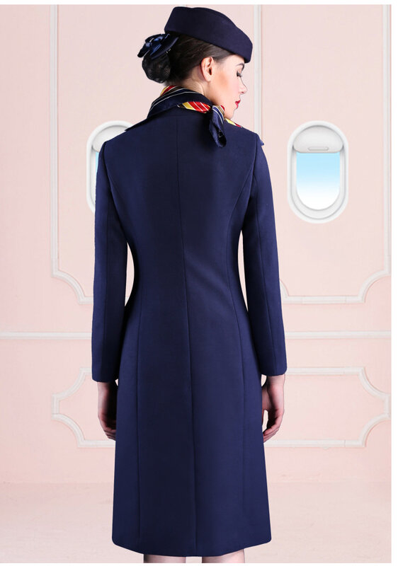 Uniforme de compagnie aérienne pour femmes, pilote de l'air, hôtesse de l'air, équipage de cabine d'hôtesse de l'air, agents de vol de rêves, uniformes de compagnies aériennes, manteau bleu foncé de luxe