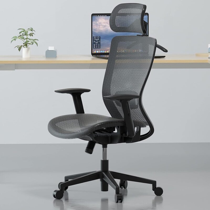 Ergonomiczne krzesło biurowe, krzesło komputerowe z wysokim oparciem, wygodne krzesła biurowe do domowego biura z funkcją pochylenia podparcia lędźwiowego