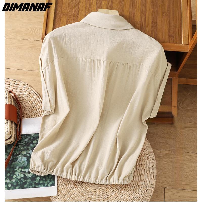 Dimanaf 2024 Women Plus Size T-Shirt Oversize Vintage Elastic Loose Thin Short Sleeve Cotton Solid Lady Tops Tees Button