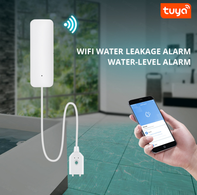 Tuya-alarma de fugas de agua WiFi, Detector de fugas de inundación, Sensor de nivel, 1,5 V, batería AAA de seguridad