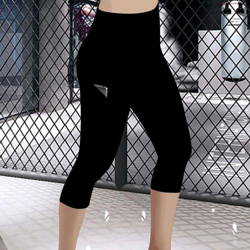Pantalon capri décontracté pour femme, leggings de sport, fitness, taille haute, poches latérales, design, 3/4