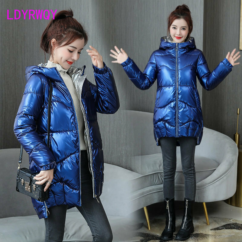 2022 new Korean version of loose fashion wash free bright face cotton jacket women's long down padded winter coat