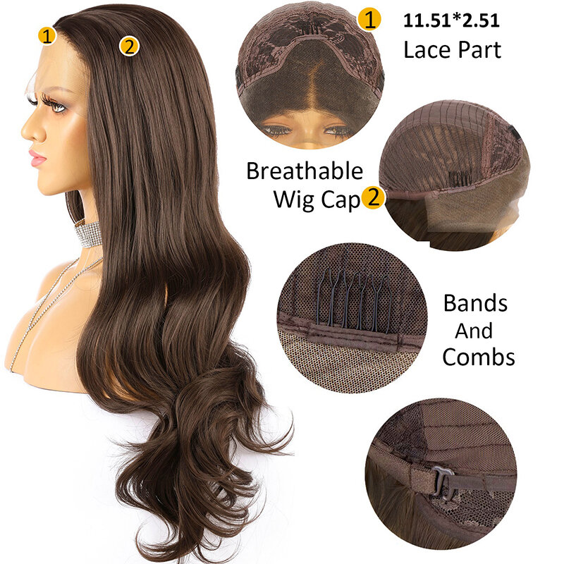 Парик SHINE из коричневого волоса, волнистый парик на сетке спереди для косплея, парик из термостойкого волокна, предварительно выщипанный женский парик хорошего качества