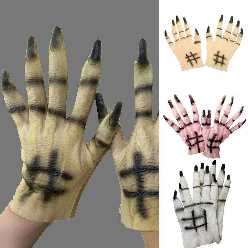 Halloween Women Rubber Gloves with Ghosty Hand Shape Carnivals Party Supplies