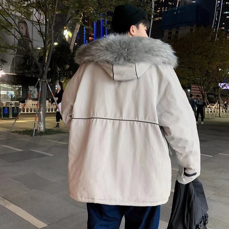 Furred topi parka bertudung pria, jaket penahan angin hangat kasual gaya Korea modis tahan Coldproof All-match BF