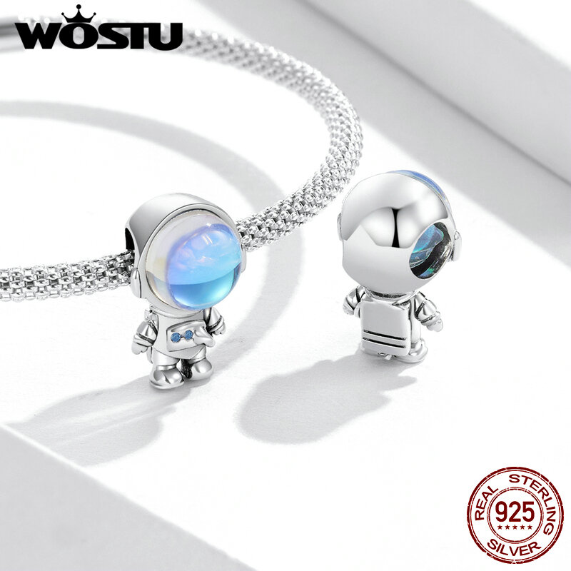 WOSTU – pendentif en pierre de lune en argent Sterling 925, perles en forme de cœur, d'astronaute, adapté au Bracelet Original, bricolage, fabrication de bijoux