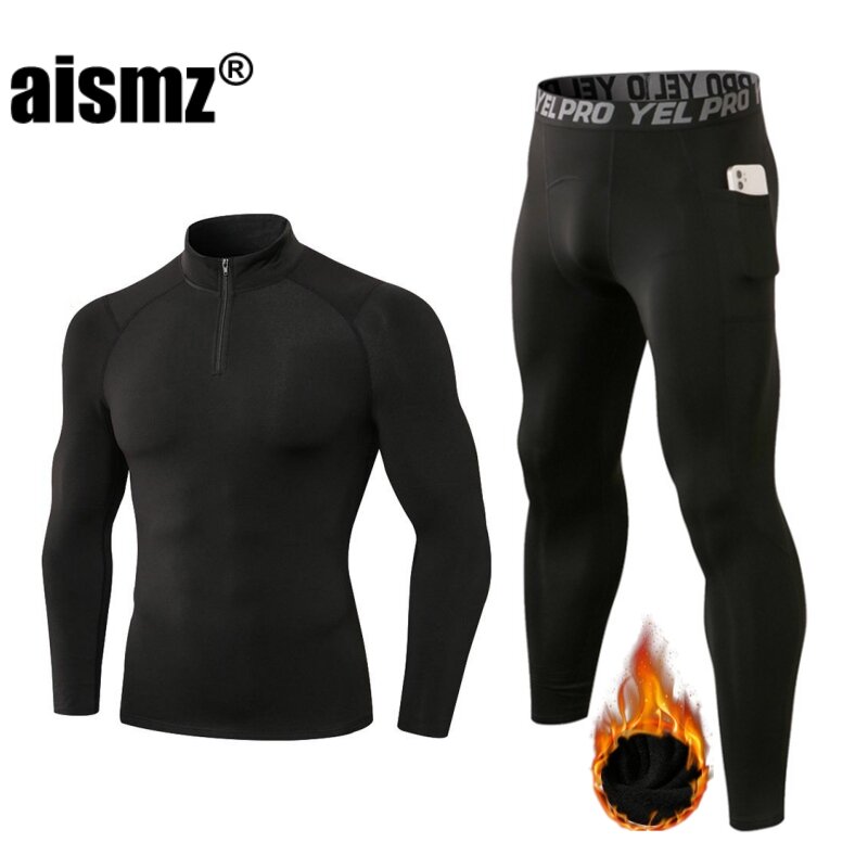 Aismz Fleece Thermo Underwear Winter Thermal Men Long Johns Warm Thermal Clothing Rashgard Kit Long Compression Underwear New