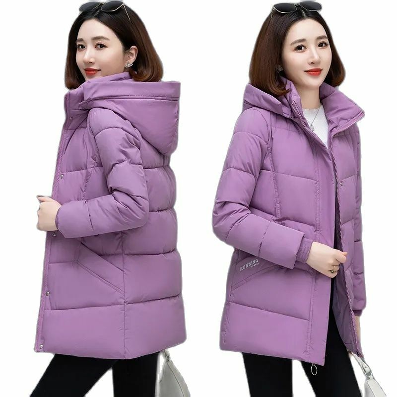 เสื้อโค้ทผ้าฝ้ายบุนวมสำหรับผู้หญิง, ใหม่2023เสื้อโค้ทผ้าฝ้ายมีฮู้ดสไตล์เกาหลีแจ็คเก็ตฤดูหนาวฤดูใบไม้ร่วง