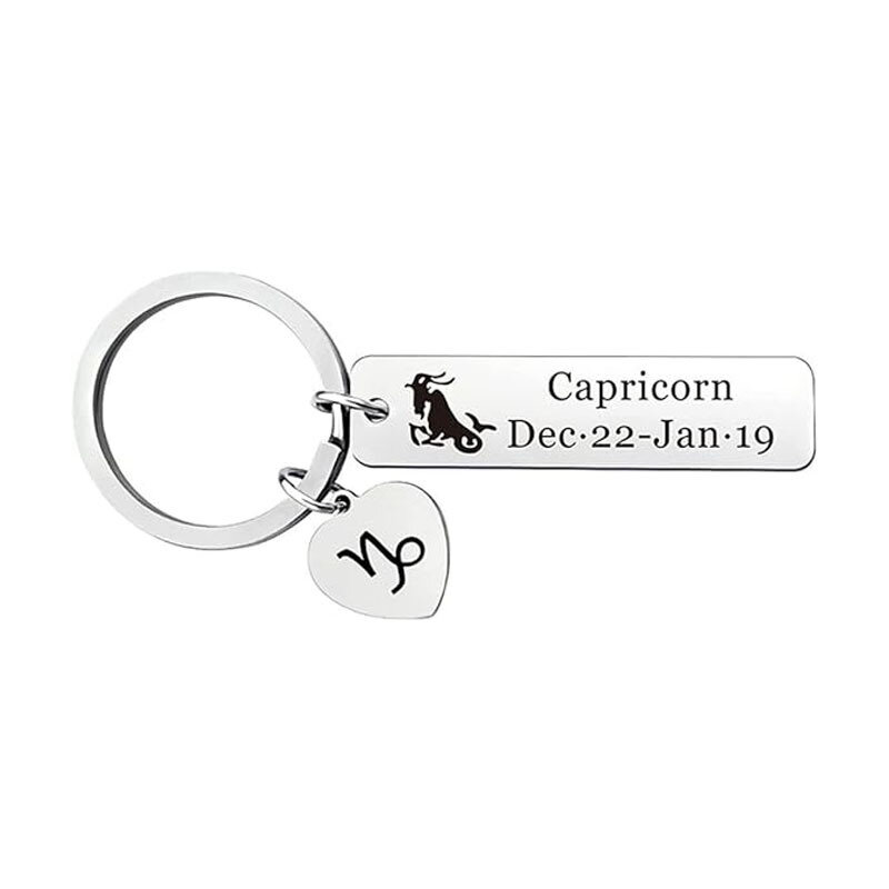 keychain capricorn Capricorn Key Chain Men Women Couple Stainless Steel Keyring Jewelry Horoscope Keychains