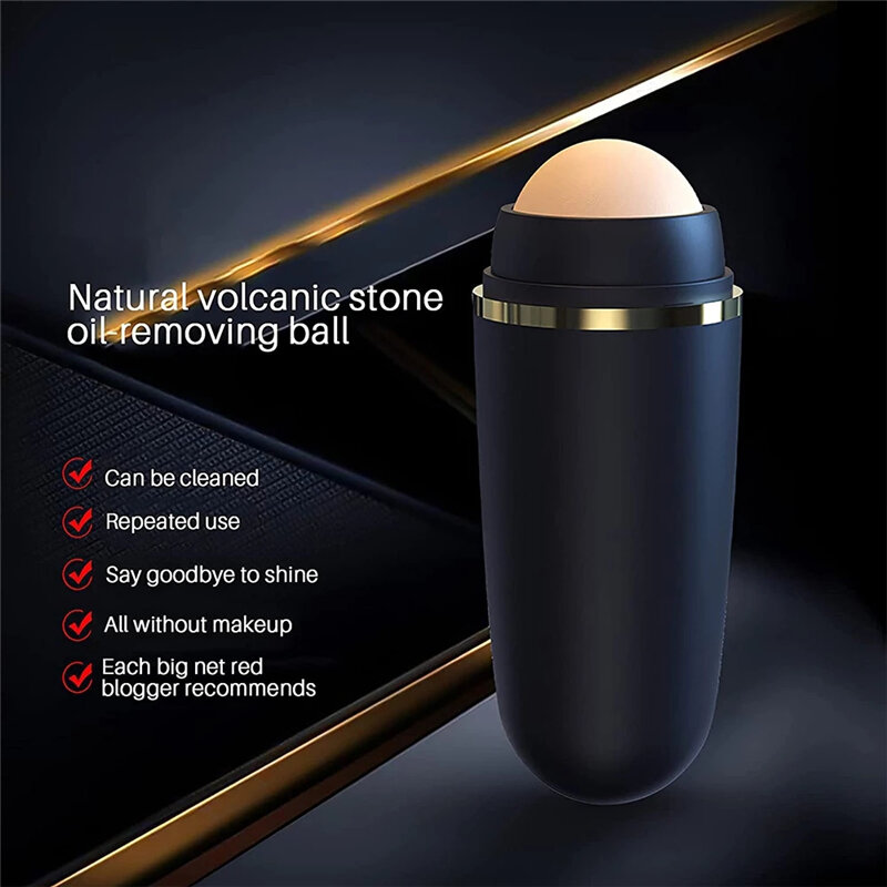 Natural Volcanic Stone Oil Absorbing Roller, Massagem Facial, Body Stick, Maquiagem Ferramenta de Cuidados com a Pele, Limpeza Facial dos Poros, 2 em 1