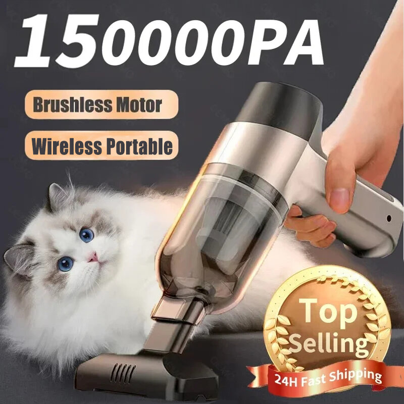 Aspiradora portátil de mano inalámbrica para el hogar, dispositivo de limpieza potente de 150000PA, para pelo de mascotas