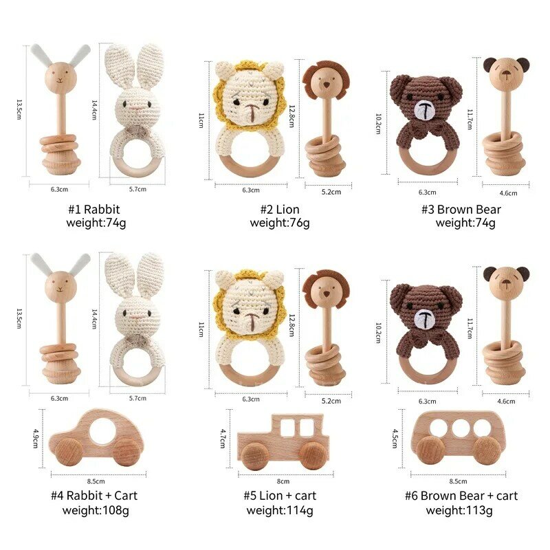 Wooden Montessori Toys for Babies, Beech Wood Animal Mobile Rattle Toy for Nursery Decoration Comfort Rattle Toy