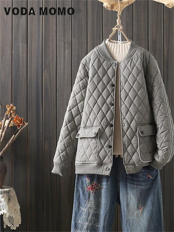 New Quilted Women's Jacket Loose Casual V Neck Coat Street Fashion Versatile Long Sleeve Topst Women Clothing 2023 Autumn Winter