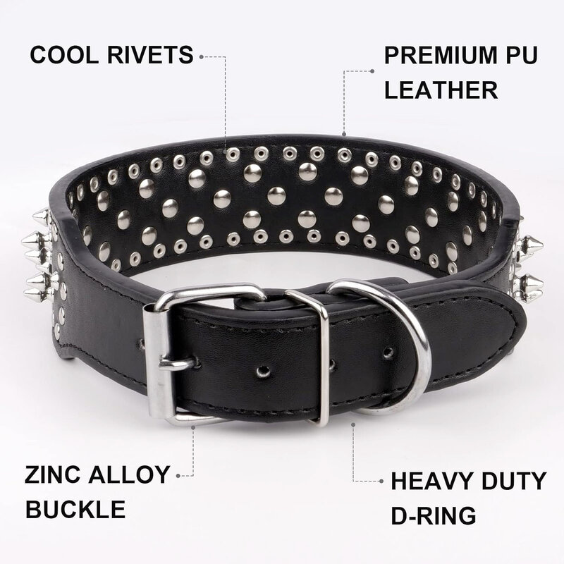Spiked Studded Leather Dog Collar For Small Medium Dogs Bulldog Adjustable Anti-Bite Puppy Neck Strap Collars Leash Accessories