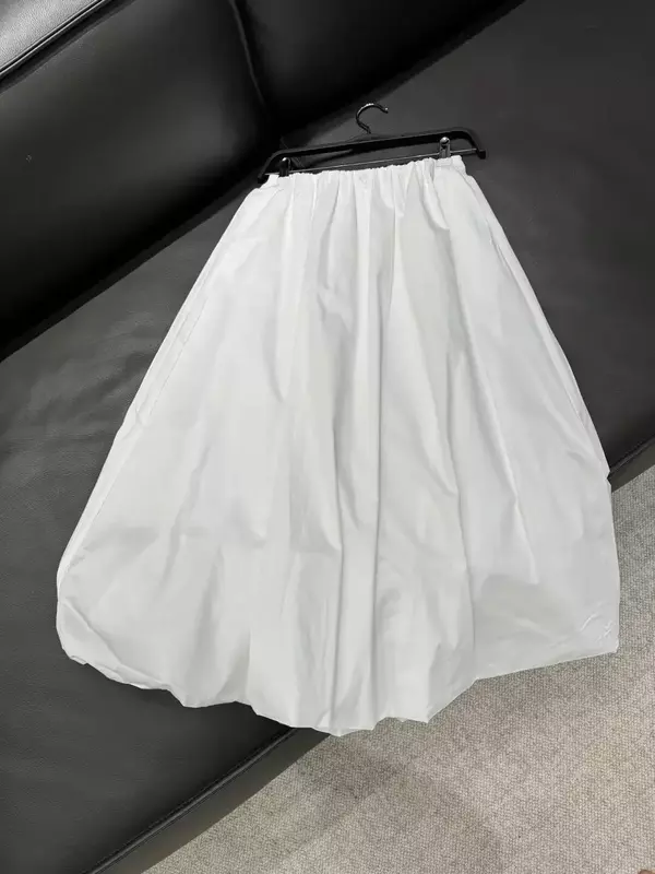 Falda Midi holgada con bolsillos laterales para Mujer, falda elegante con dobladillo esponjoso, cintura alta elástica, Estilo Vintage, 2024