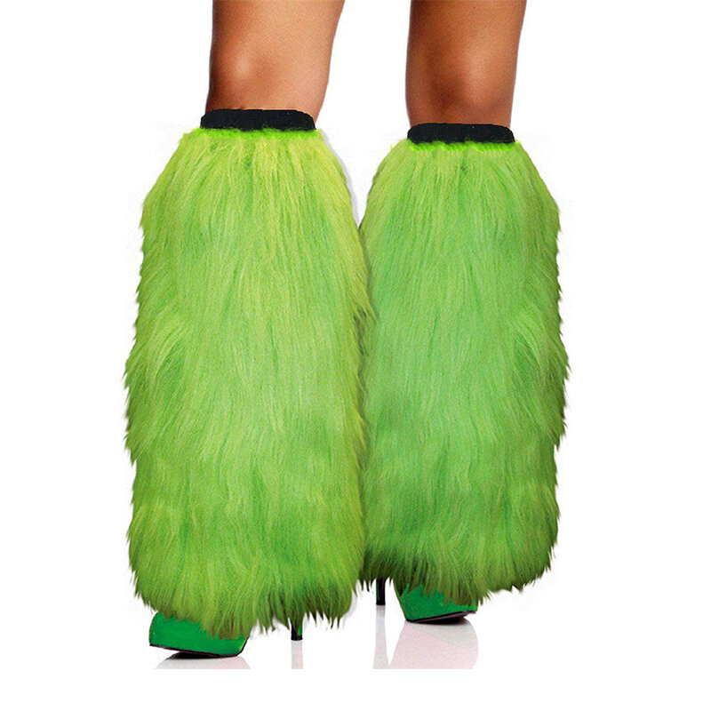 Aquecedores de Pernas Faux Fur, Saltos Fuzzy, Punho de Botas Longas, Elasticidade, Capa Bota Dionysia, Verde Carnaval, 45cm, 1 Par