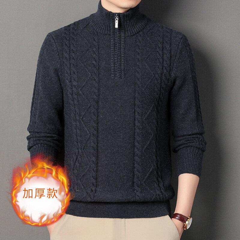 Winter New Half Collar Cashmere Sweater Men's Thickened Warm Half Zipper Knitted Bottoming Sweater