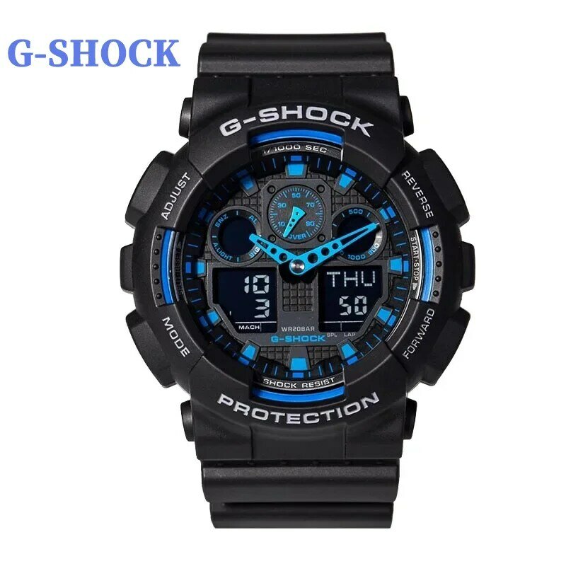 G-SHOCK GA100 jam tangan multifungsi pria, arloji olahraga luar ruangan tahan guncangan LED tampilan ganda Quartz