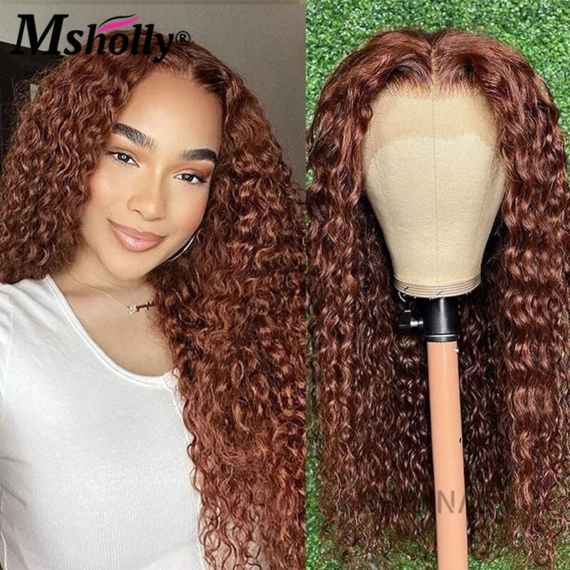 Wig keriting warna jahe rambut manusia prepped HD Lace Frontal Wig untuk wanita Wig Frontal merah coklat tanpa lem Wig Brasil