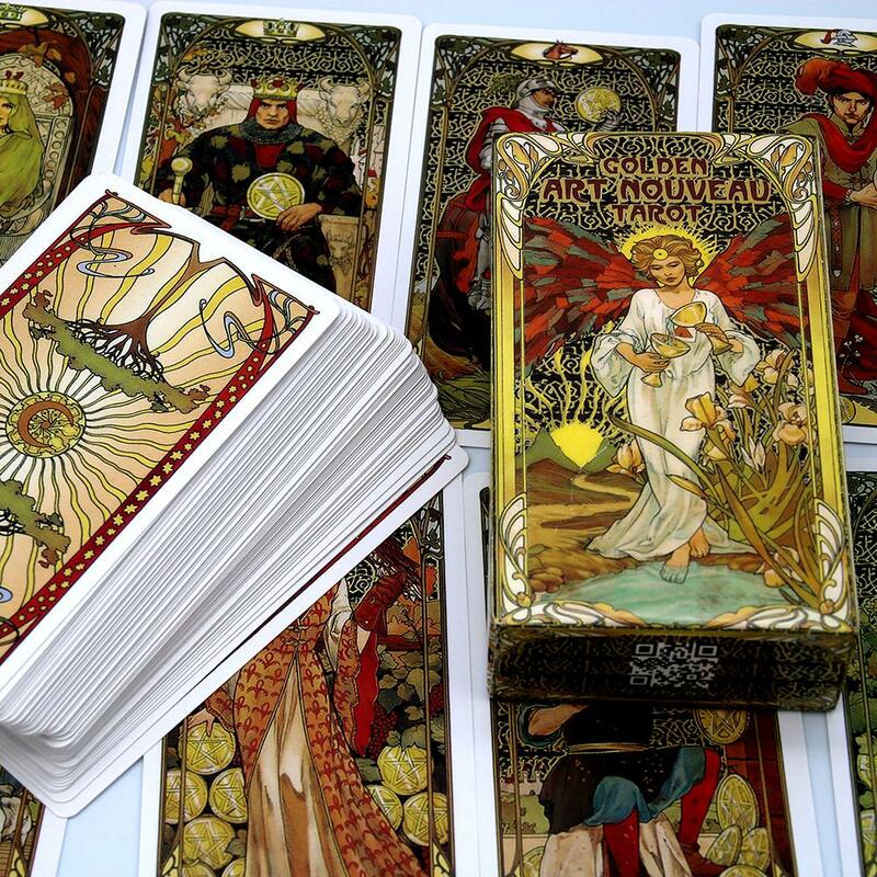Baraja de Tarot Art Nouveau dorada de 10,3x6cm, 78 tarjetas con guía, juegos de libros de adivinación oculta para principiantes, arte clásico