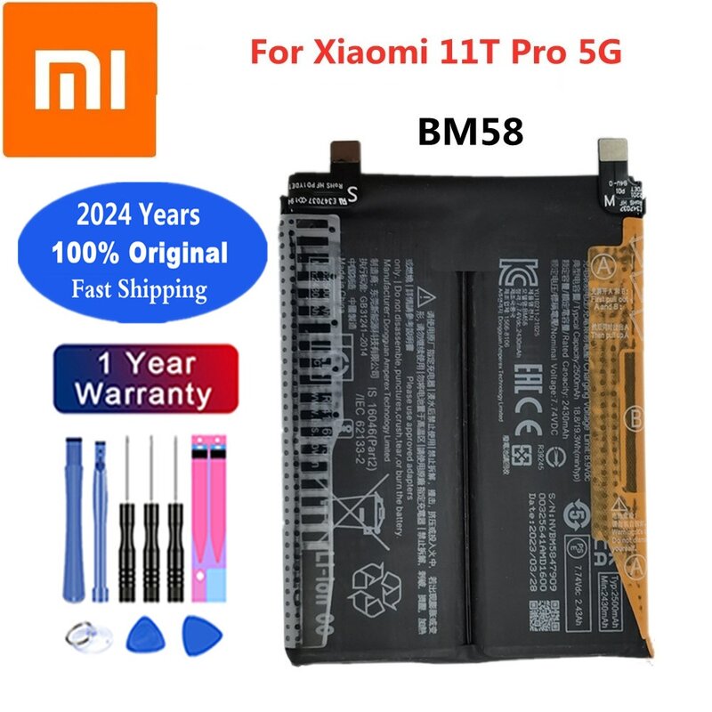 Xiaomi-Batterie de téléphone d'origine Xiao mi, batterie de remplacement pour Xiaomi 11T Pro 5G 11TPro BM58, 2024 mAh, 24.com en stock, 5000 ans