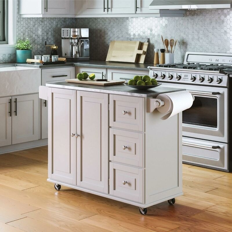 Küchen wagen mit Edelstahl Metallplatte rollende mobile Küchen insel mit Lagerung und Handtuch halter 54 Zoll Breite