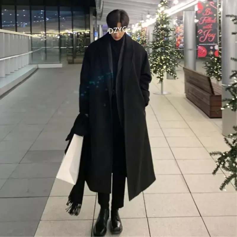 Koreanischer Trend Herren locker lässig einreihig Mantel Herbst Winter Mode neue Langarm Wolle langen Mantel