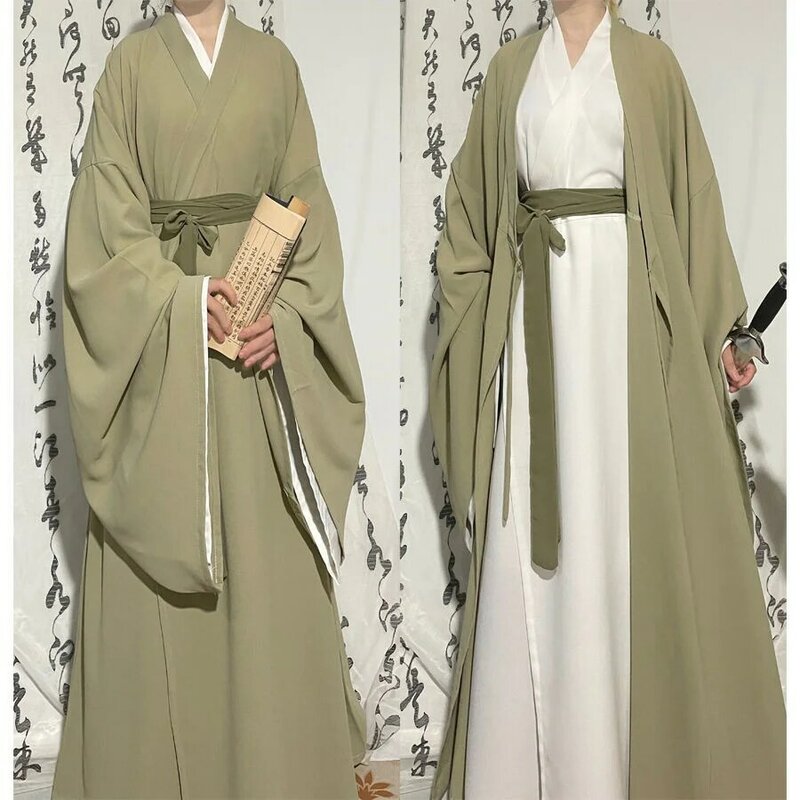 Vestido Hanfu tradicional chinês para mulheres, traje de cosplay feminino, tamanho grande, vestido verde e branco
