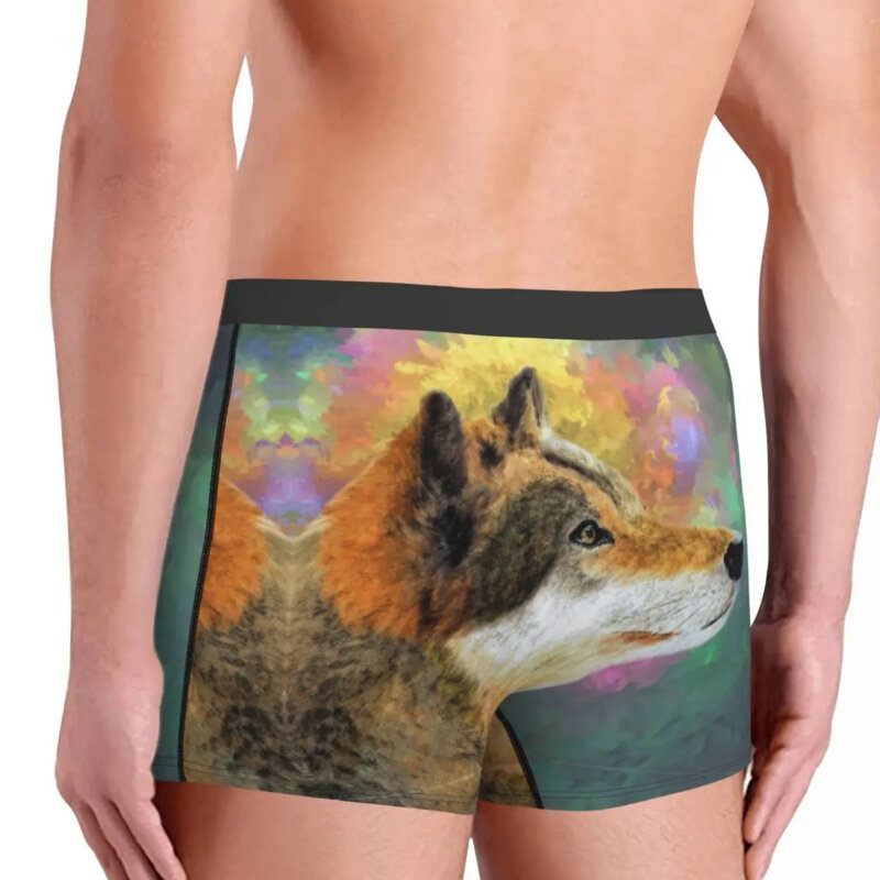 Lobo abstrato Imprimir Roupa Interior para Homem, Animal Arts Cuecas, Calcinhas Respiráveis, Cuecas Boxer, Shorts, Cuecas Boxer