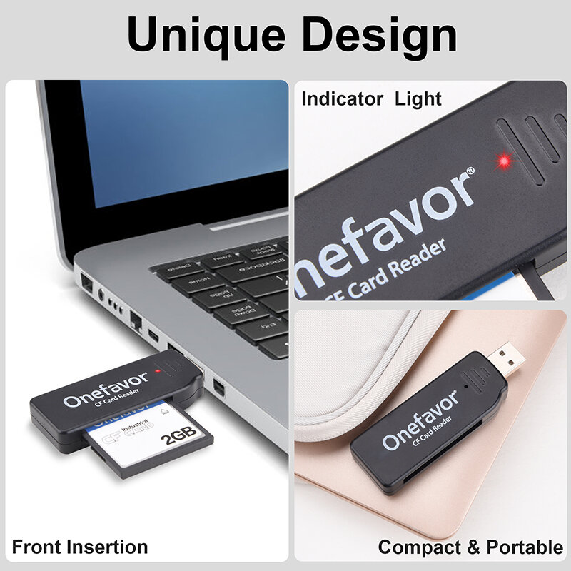 Onefavor CF pembaca kartu Universal, Flash Card kecepatan tinggi USB2.0 kompak untuk PC Laptop komputer 100% asli