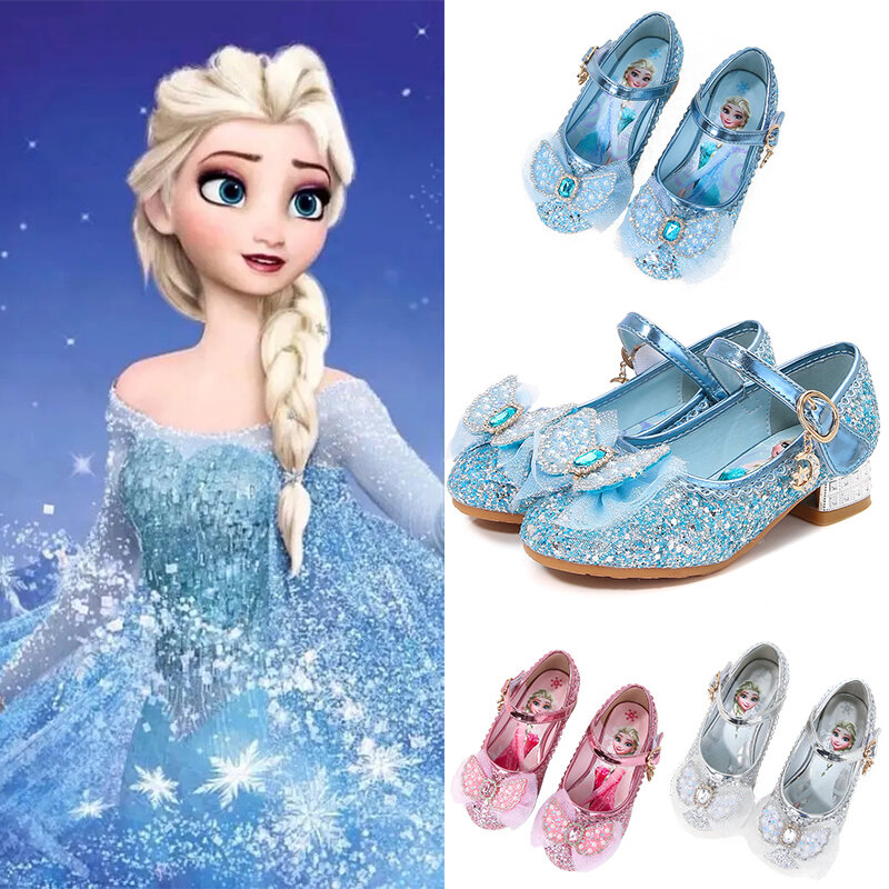 Zapatos de tacón alto para niñas, sandalias de fiesta de cumpleaños, Cosplay de Navidad, princesa Elsa, Frozen brillante