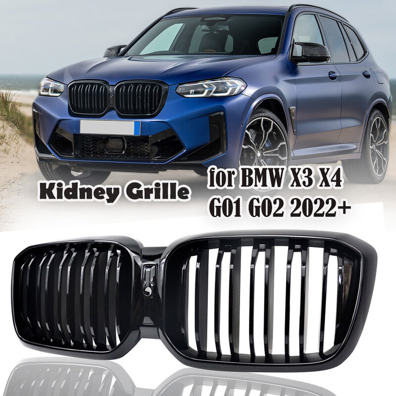 Foro per fotocamera con griglia renale nera lucida a doppia lamella di alta qualità per BMW X3 G01 X4 G02 2022 + sostituzione dell'inserto della griglia del cofano anteriore