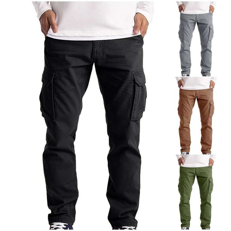 Men Cargo Pants Straight Pants Casual Trousers Cotton Chic Trousers Male Tactical Spring Summer Loose Multi-Pocket Sweatpants
