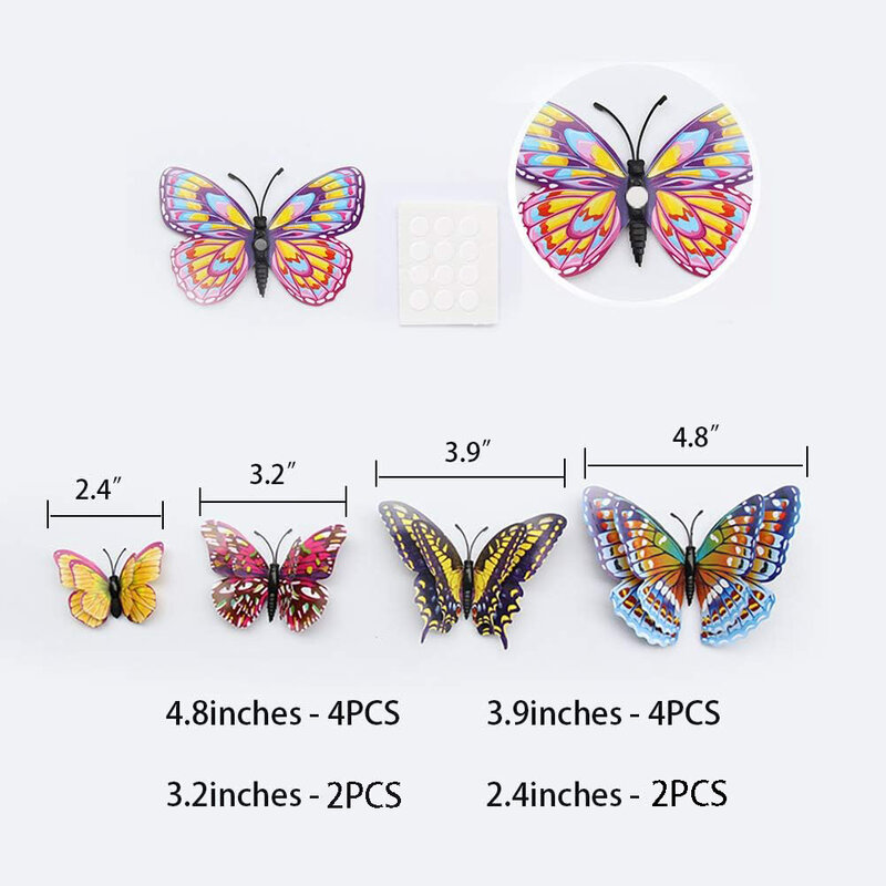 12pcs/Set Of Glow-In-The-Dark Double-Layer PVC Simulated 3D Butterfly Wall Decoration Children'S Stationery Stickers